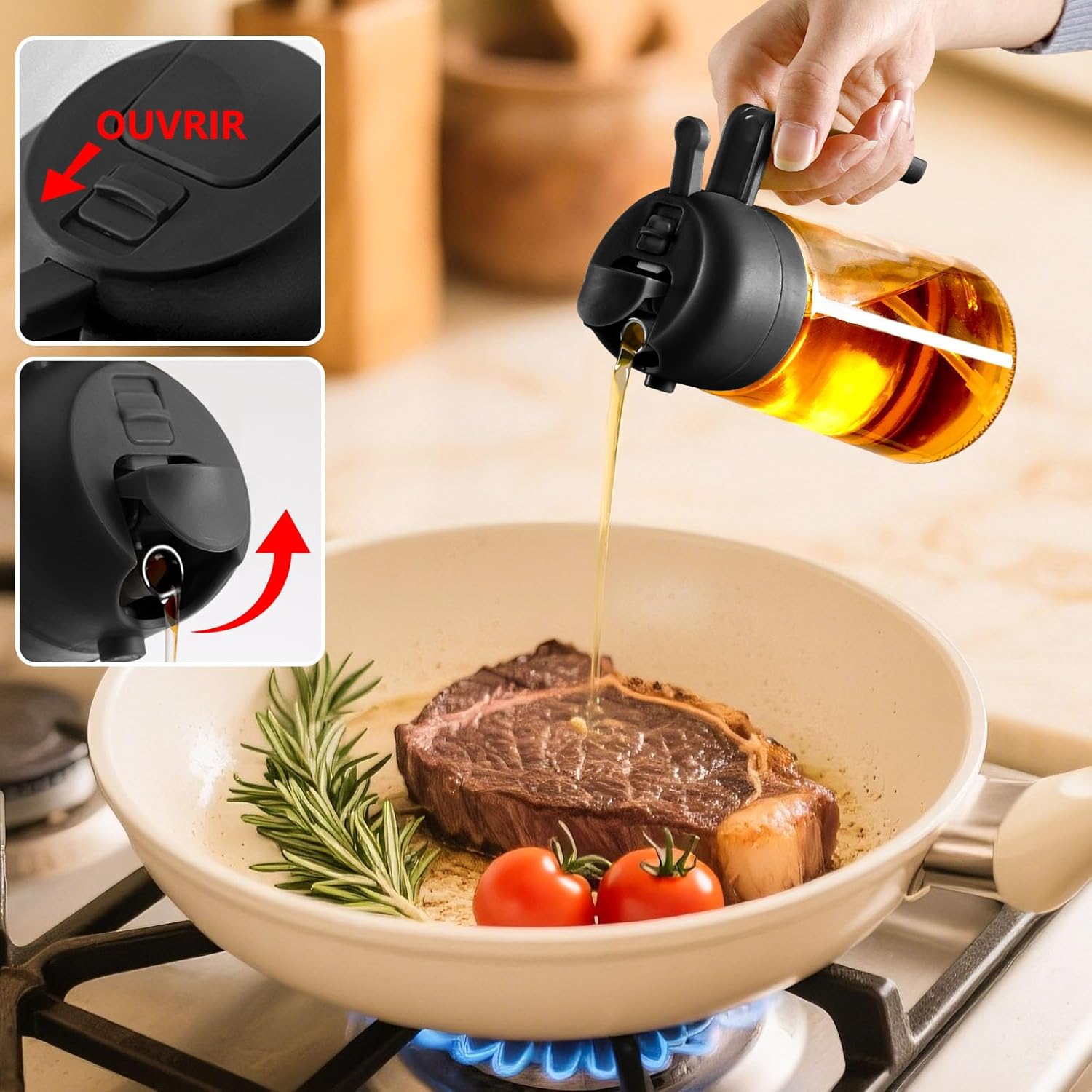 Spray d'huile - 470ml - distributeur polyvalent cuisine, air fryer, BBQ