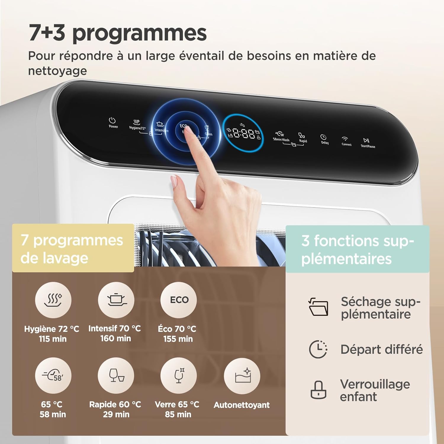 COMFEE' - compact 3 couverts - 7 programmes, écran LED,