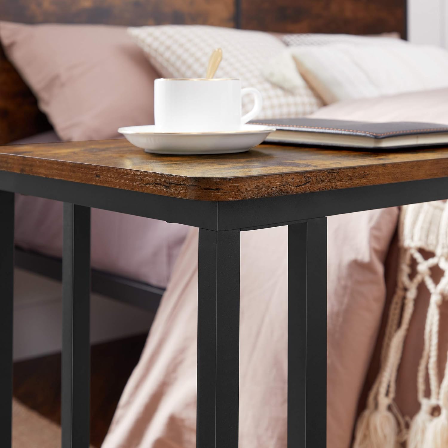 VASAGLE - table d’appoint mobile, acier, roulettes, style industriel - LNT50X
