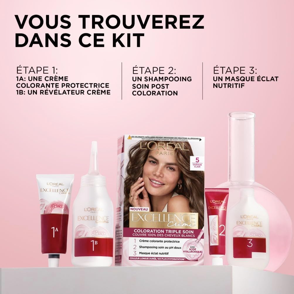 L'Oréal Paris - Excellence Crème - Blond (7) - Coloration cheveux, 100% couvre cheveux blancs