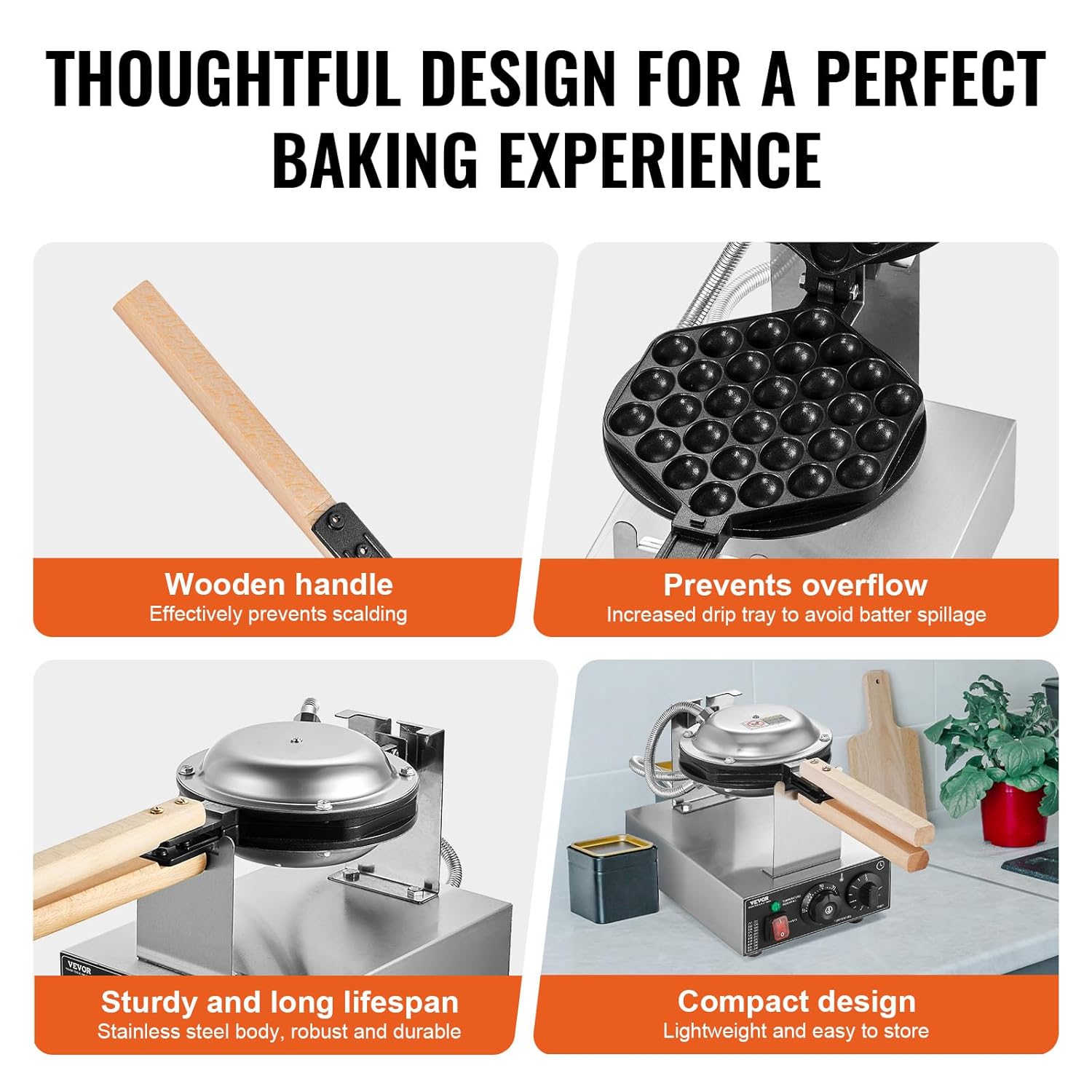 VEVOR - Gaufrier commercial 1400 W - inox rotatif 180° contrôles