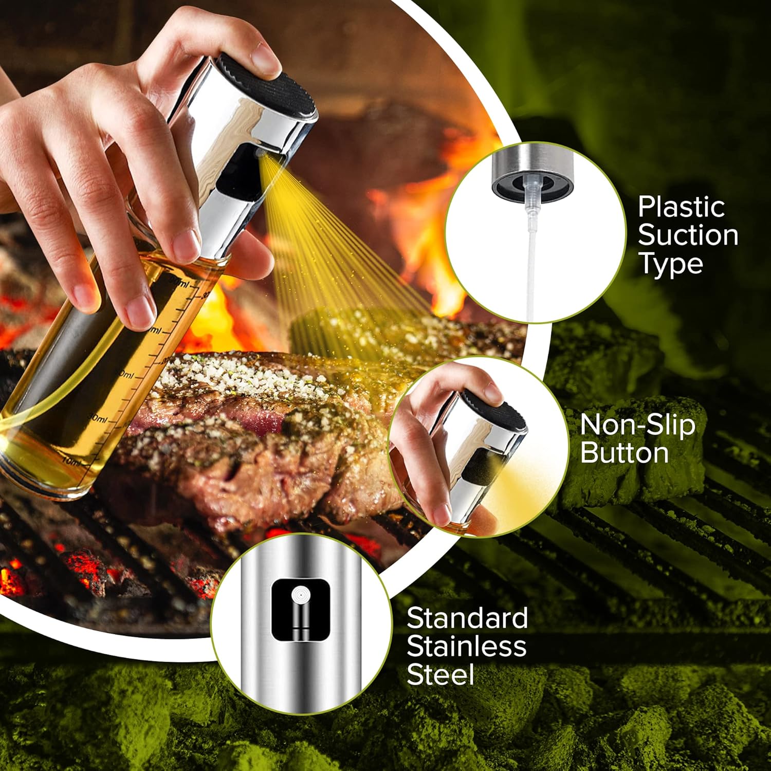 PORTENTUM - Pulvérisateur huile premium 100ml verre anti-goutte cuisine