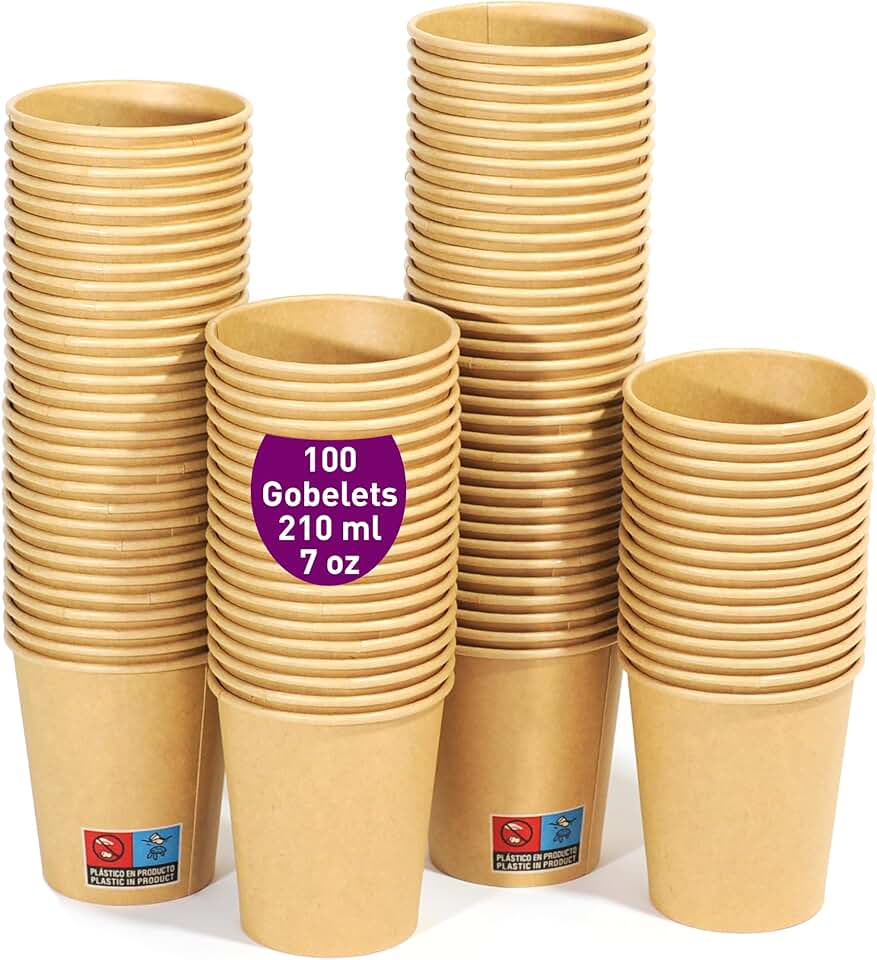 Gobelets jetables en carton - kraft - 210ml - résistants, étanches