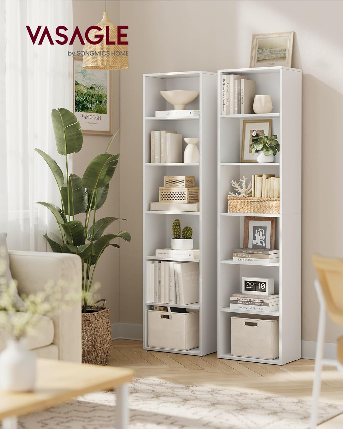 VASAGLE - étagère 6 niveaux - 24x40x178,5 cm - rangement ouvert, blanc LBC167T14