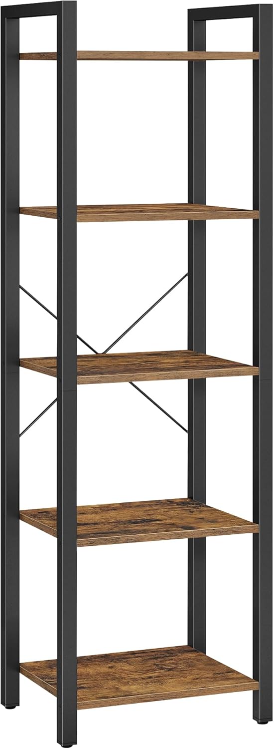 VASAGLE - étagère 5 niveaux - 30x39,6x154cm - acier/marron, style industriel, LLS100B01