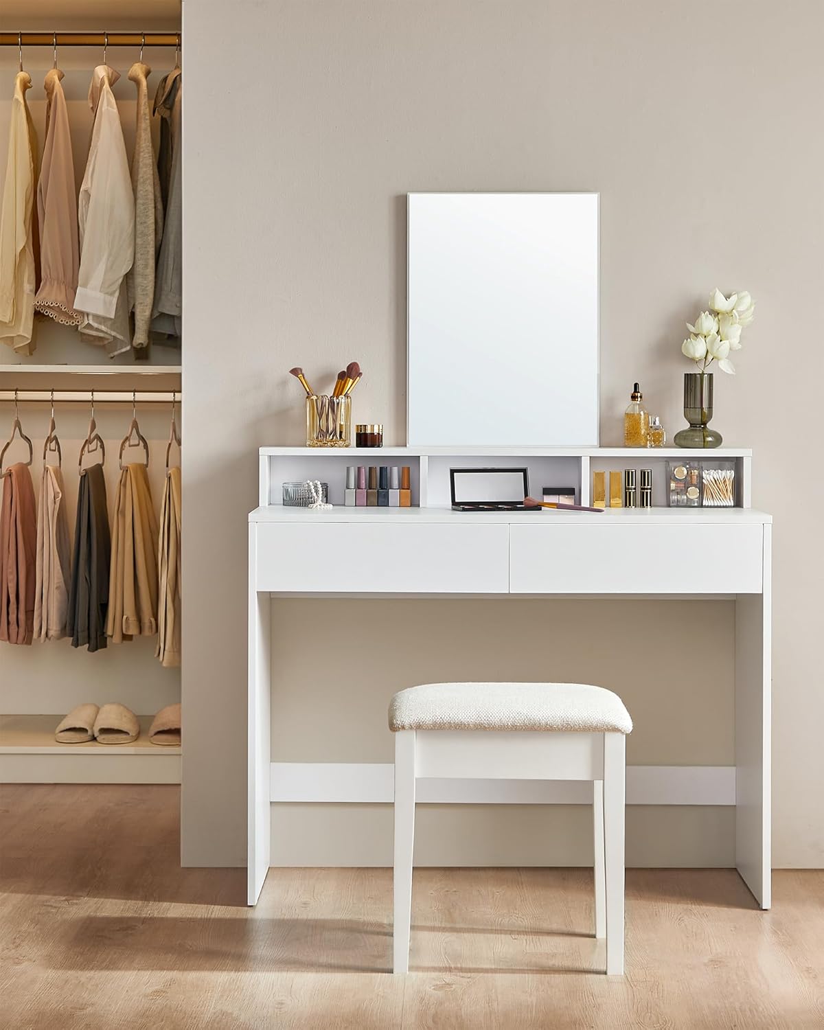 VASAGLE - KAILYN Collection - 100x40x140 cm - coiffeuse, miroir, 2 tiroirs, 3 compartiments RDT163W01