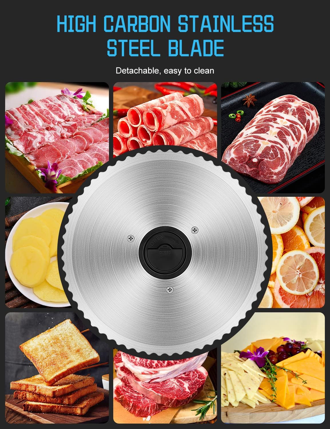 TOKASS - lame de trancheuse à viande - 19 cm - acier inoxydable, lame dentelée