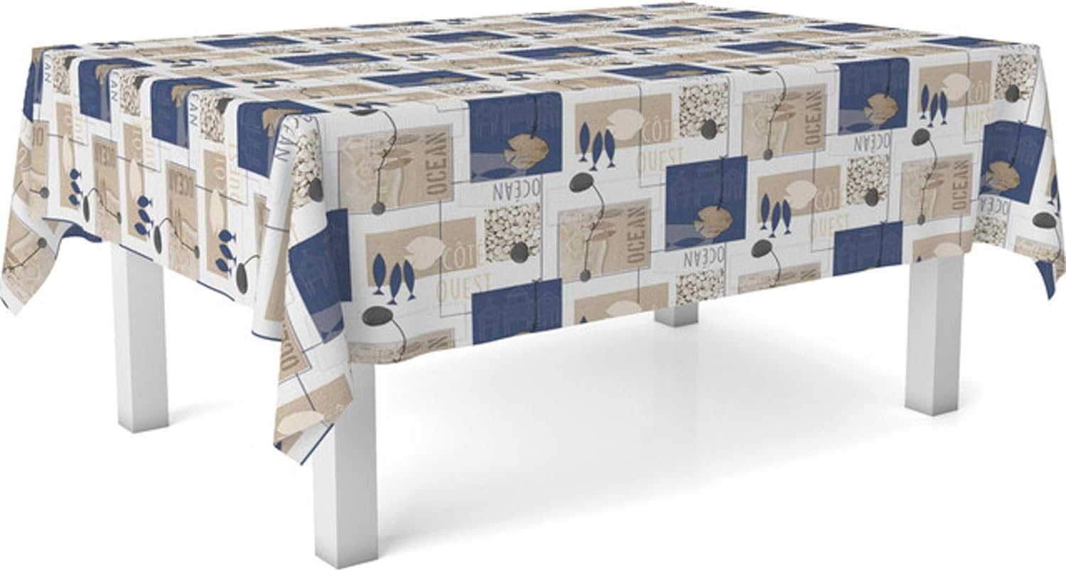 Nappe en toile cirée - rectangulaire 260x140 cm - imperméable, anti-taches, facile d'entretien Ocean Bleu