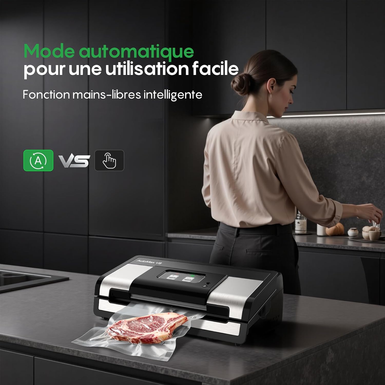 FRESKO - Machine Sous Vide AutoMax - compacte - 140W, détection sec/humide, coupeur intégré, 2 rouleaux, AutoMax V8