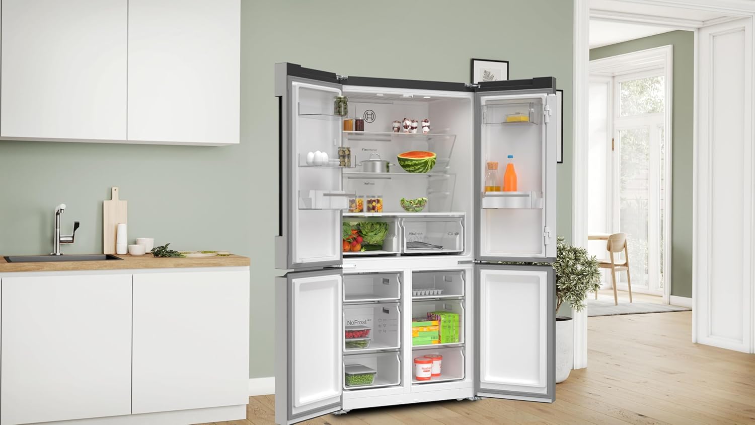 Bosch - Série 4 multi-portes, 605L, 183x91cm, inox, anti-traces KFN96VPEA