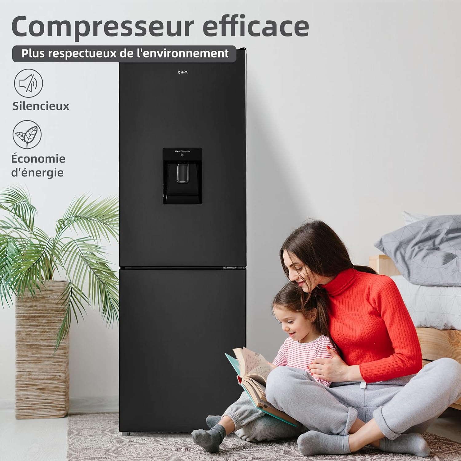 CHIQ - réfrigérateur bas inox noir 231L, No Frost, portes réversibles, FBM228NE4DE