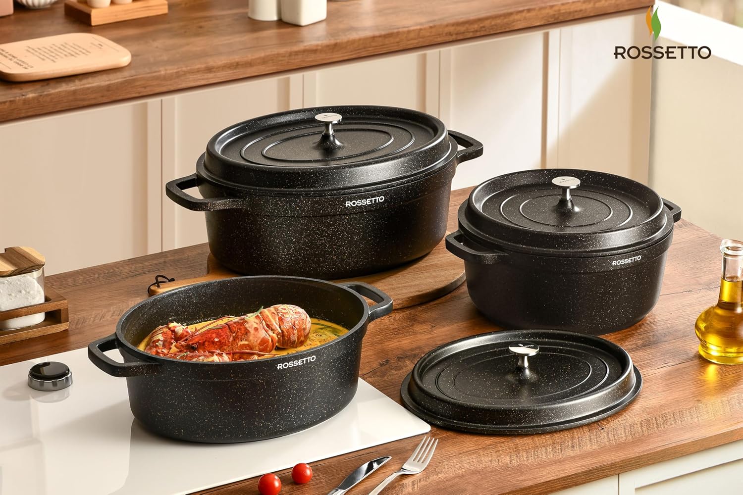 ROSSETTO - Cocotte ovale fonte d’aluminium 31cm 6,3L - antiadhérent, induction, four 230℃