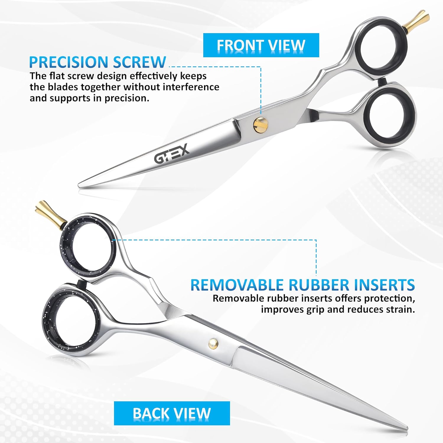 GTEX - Ciseaux coiffure professionnels - 6,5 pouces - acier inox haute teneur en carbone, kit hommes femmes