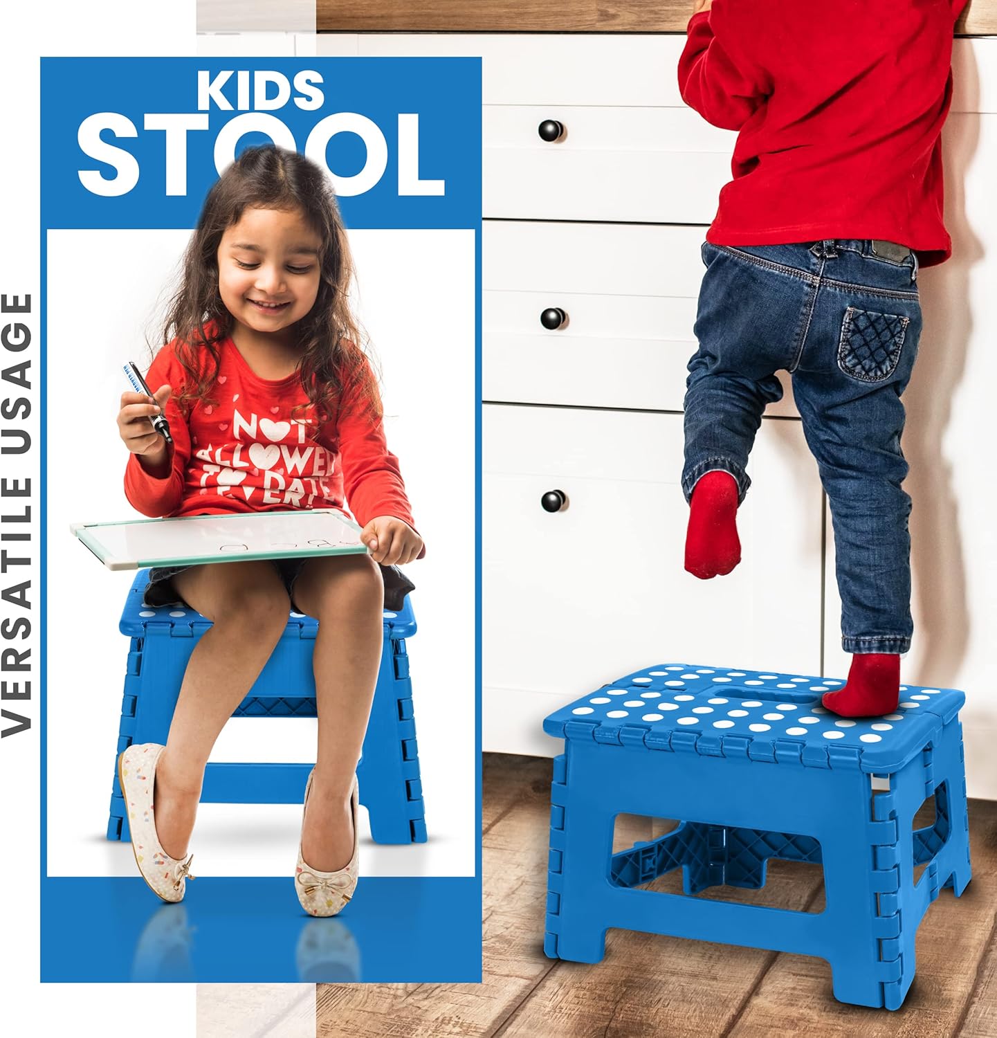 Utopia Home - tabouret pliant - 23 cm - robuste, surface antidérapante, poignée, lot de 2