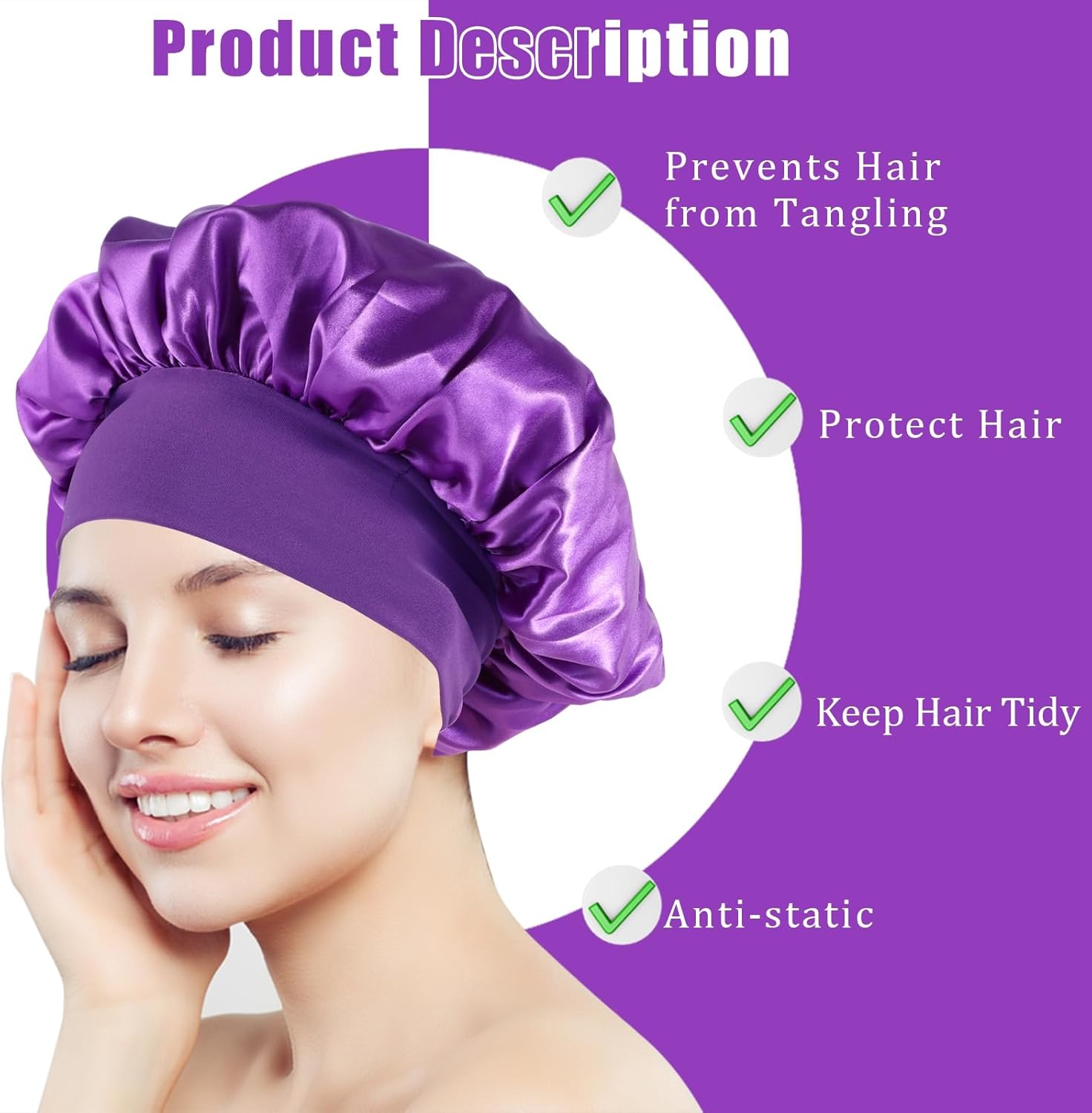 Bonnet satin nuit - soin cheveux soyeux - élastique confortable