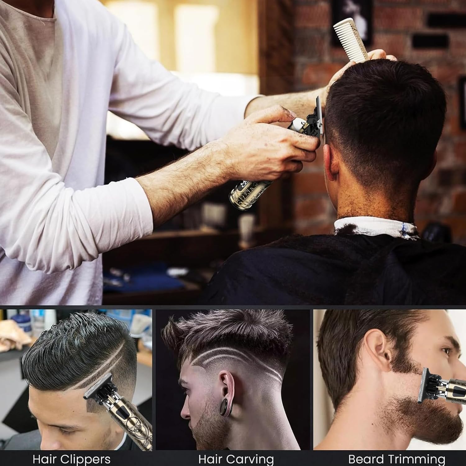 Tondeuse cheveux homme - Lame T zéro écart, IPX7, USB, 4 peignes - coupe précise - pirate