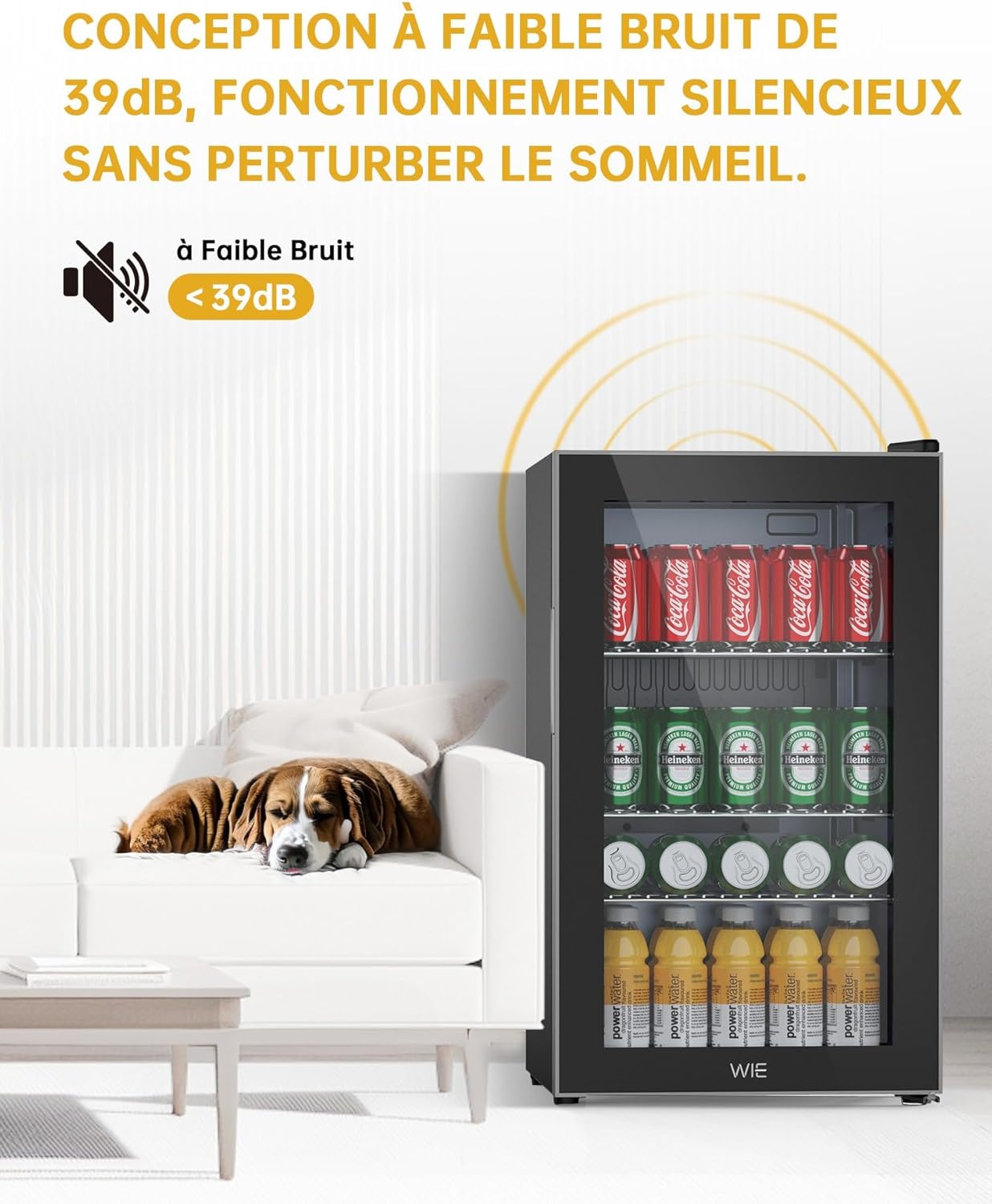 WIE - Mini réfrigérateur 70L - double vitre, silencieux, 105 canettes