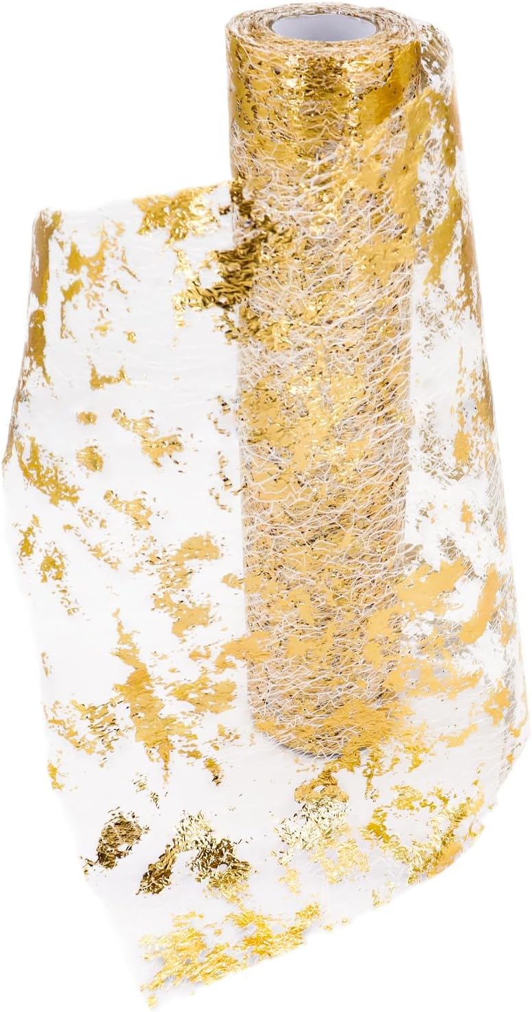 Chemin de table polyester filet doré, 28x1000cm, décoration festive
