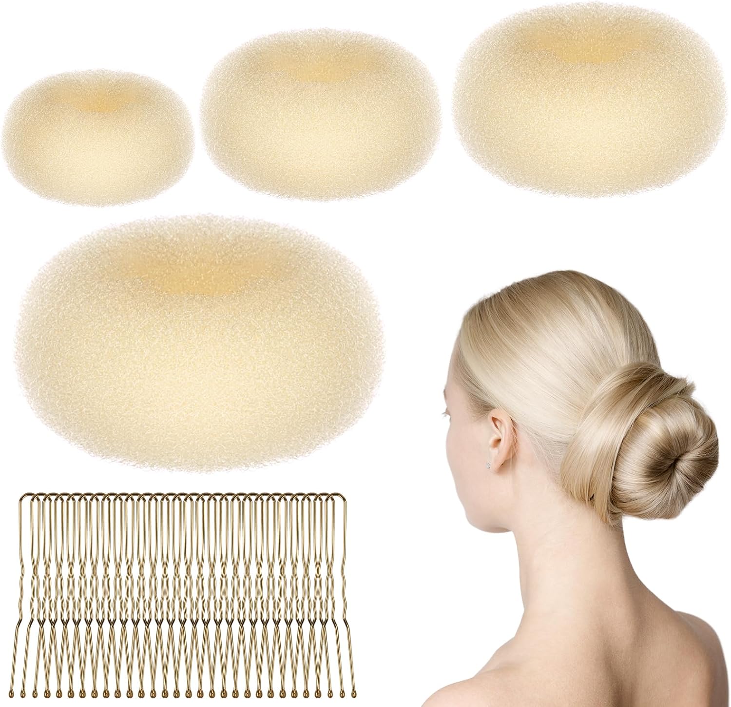 URAQT - machine à chignon 4 tailles - 6/8/10/12cm - 30 épingles incluses