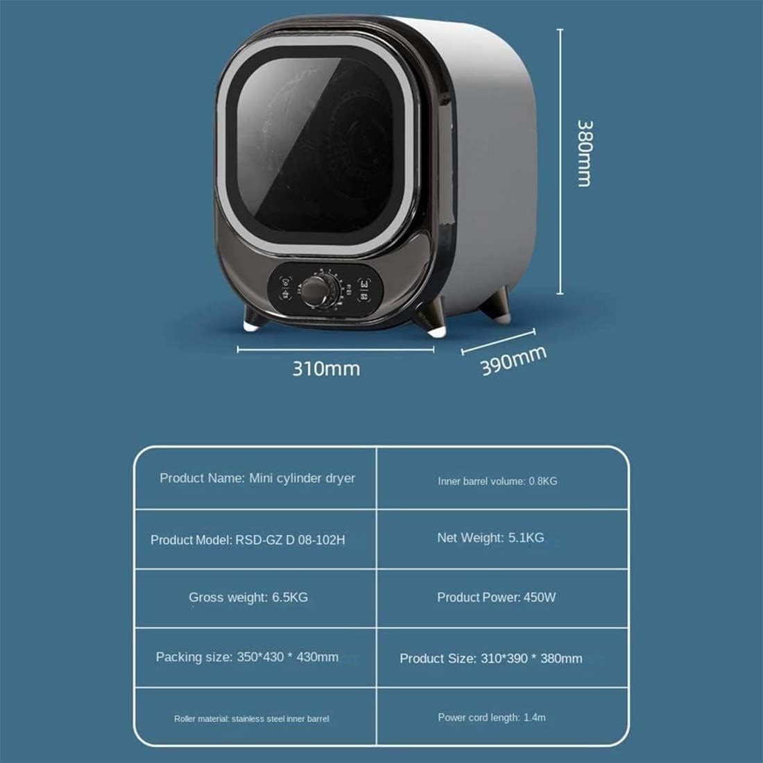 Sèche-linge portable 3kg - mini condensateur, 5 modes, compact