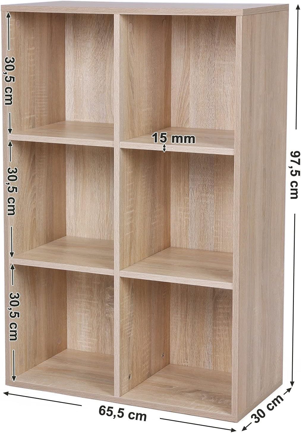 VASAGLE - étagère cubique 6 cases - bois chêne, rangement LBC203H
