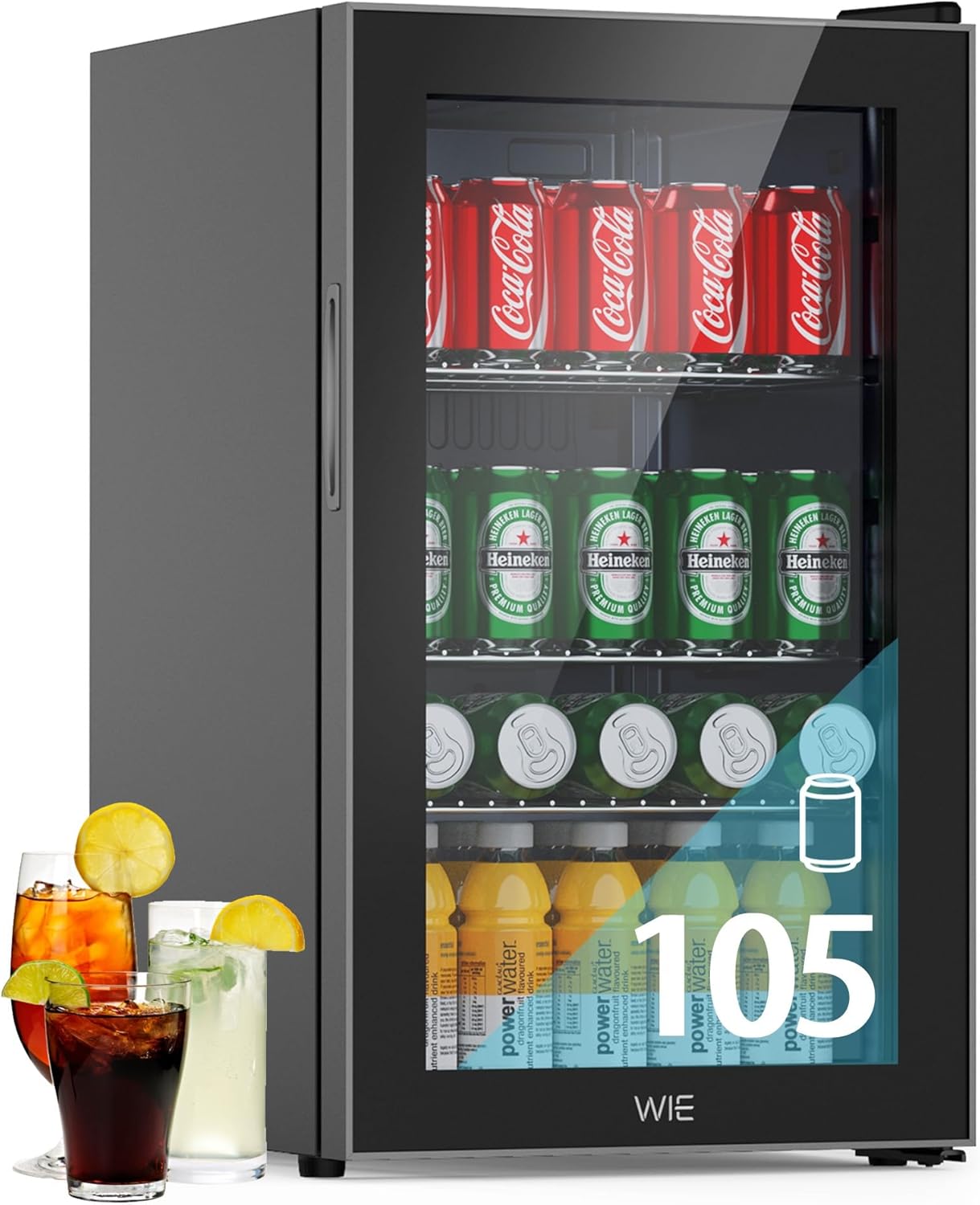 WIE - Mini réfrigérateur 70L - double vitre, silencieux, 105 canettes