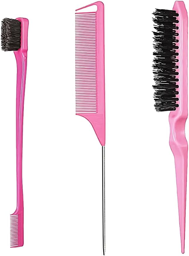 Peignes à cheveux - double bord rose - lot de 3 - usage maison coiffeur