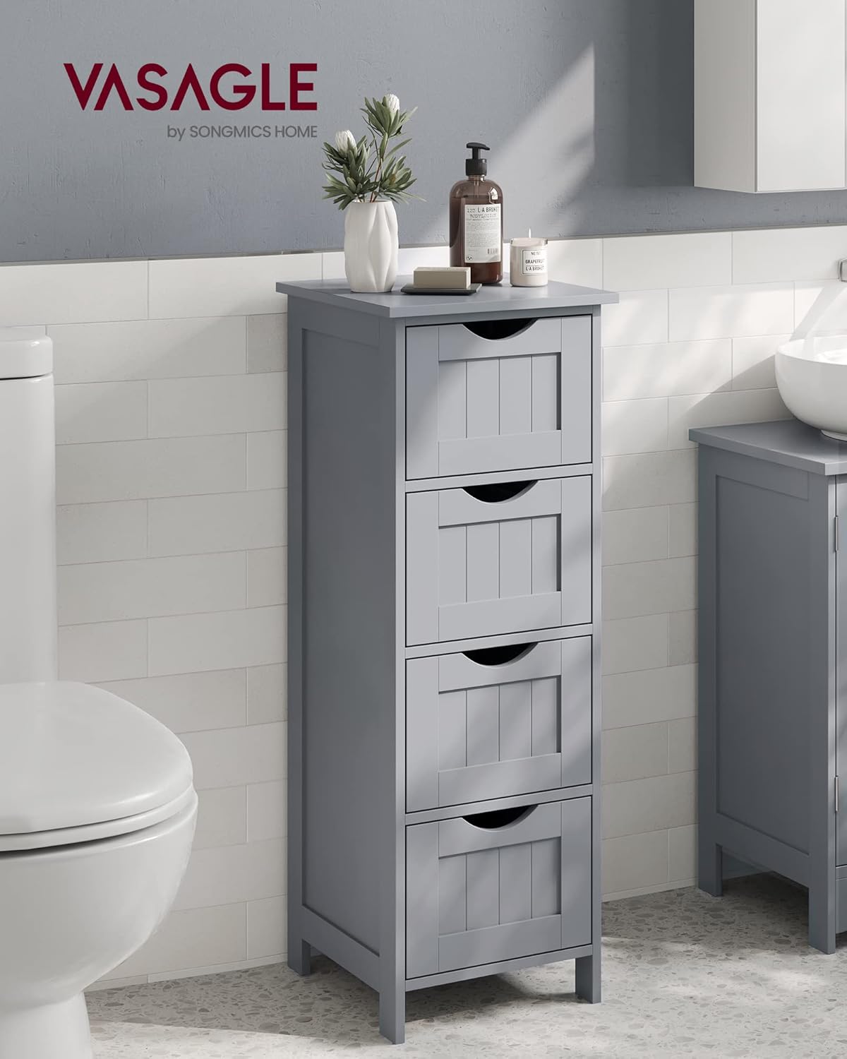 VASAGLE - armoire salle de bain, 4 tiroirs, 30x30x82 cm, gris moderne, LHC040P36