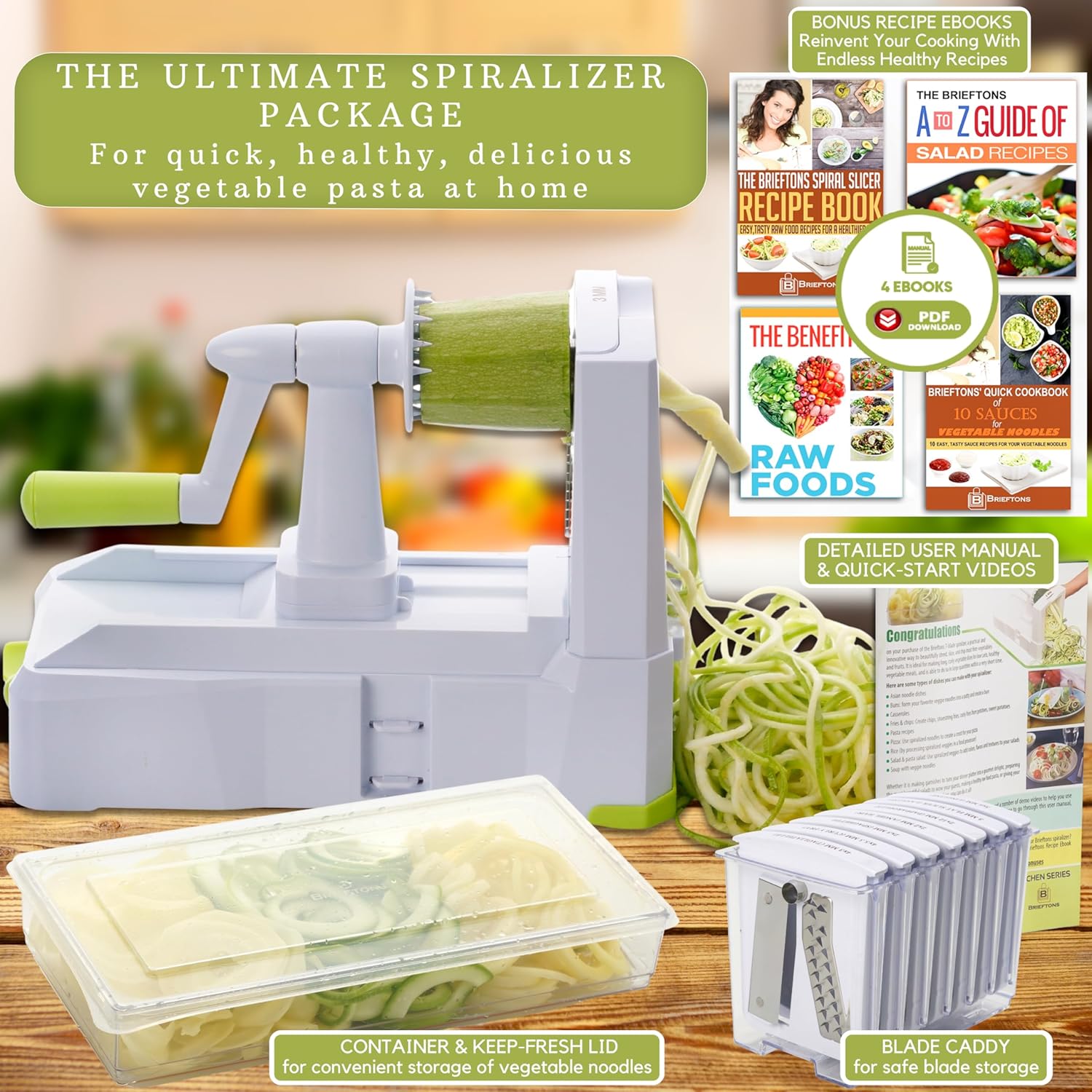 Brieftons - Spiraliseur 10 lames - robuste, idéal pâtes veggies