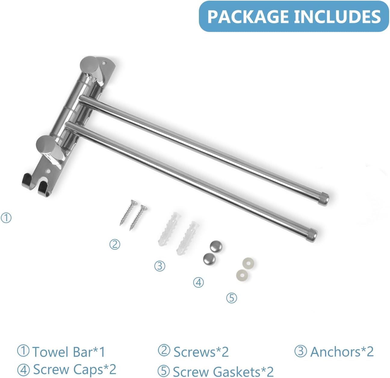 JSVER - porte-serviette double pivotant inox 180° - gain de place - argent