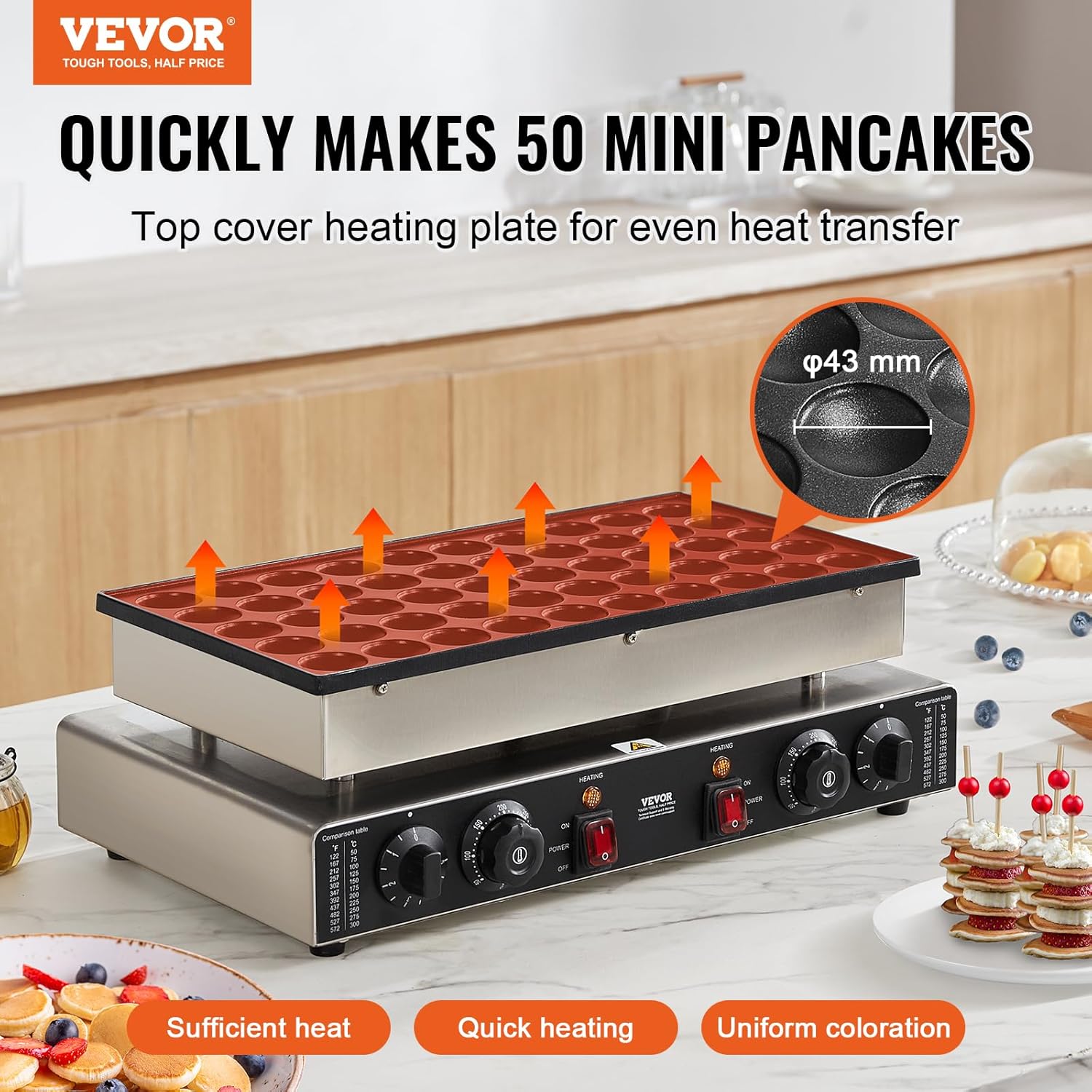 VEVOR - crêpière 50pcs - 43 mm - inox, 1700W, temp. réglable