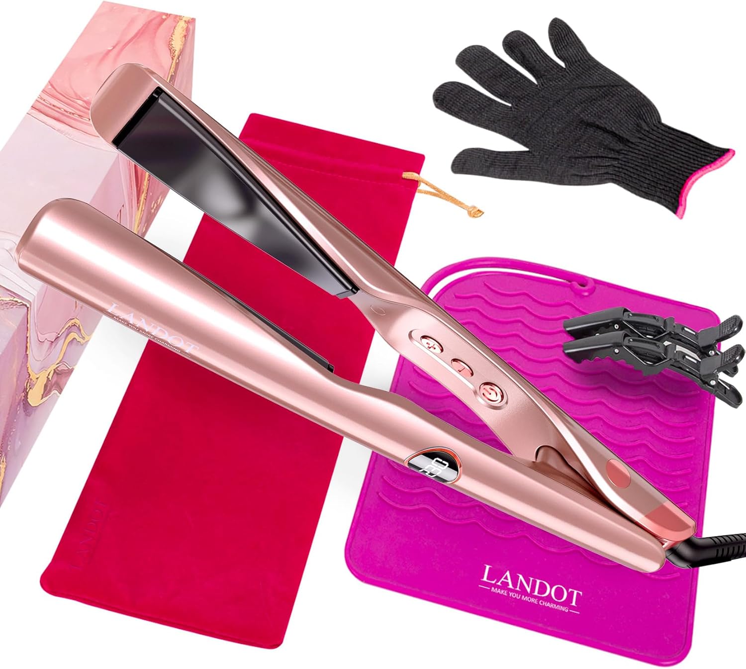 LANDOT - Lisseur Boucleur 2-en-1 - Cheveux lisses & ondulés - Brillance optimale