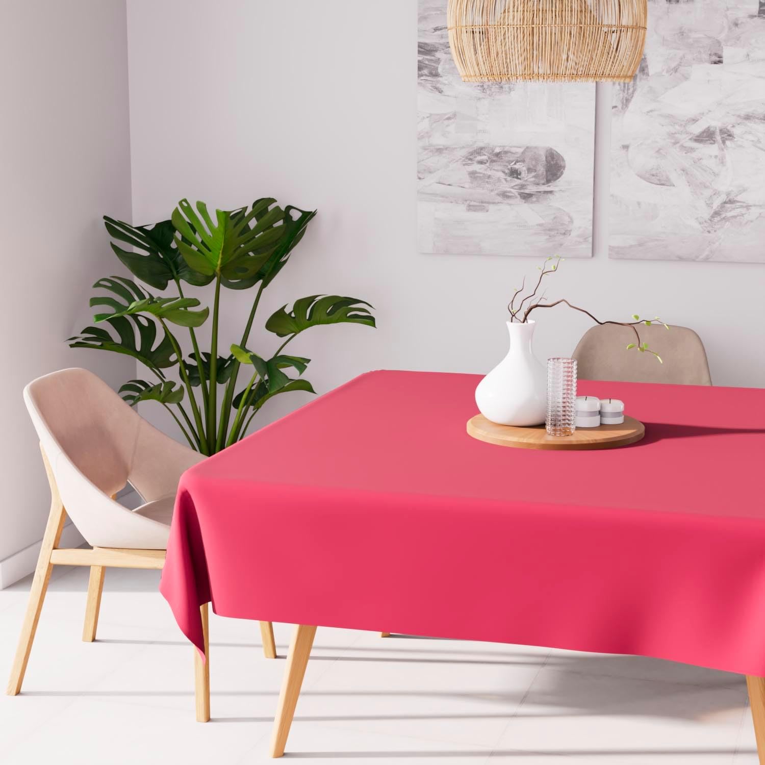 Soleil d'Ocre - Nappe carrée Framboise 140x140 cm - anti-tâches polyester
