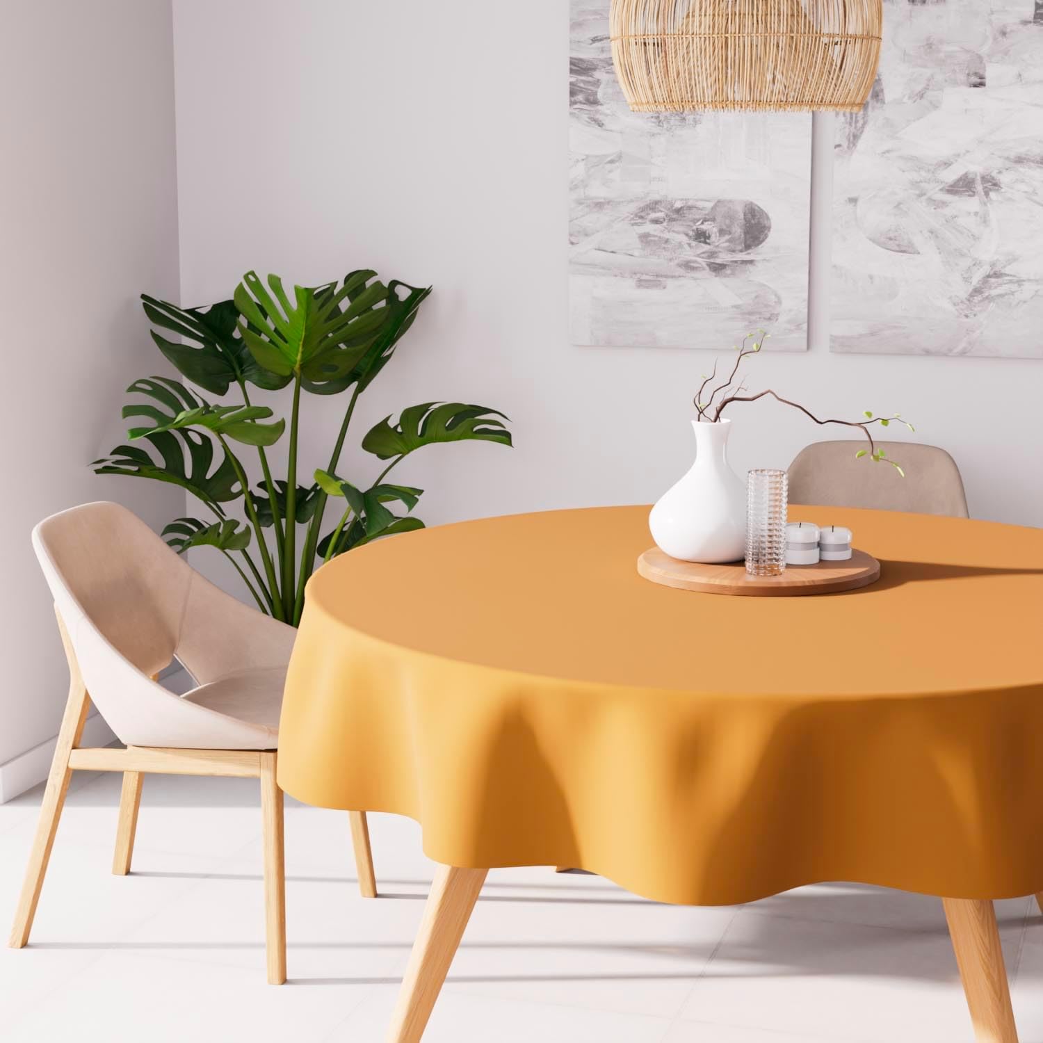 Soleil d'Ocre - Nappe ronde anti-tâches - 180 cm - polyester ocre