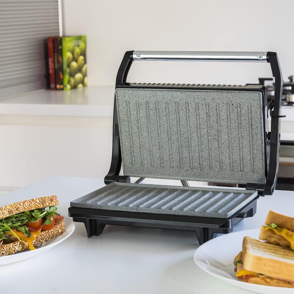Cecotec - Grill électrique Full Open 750W - revêtement pierre, ouverture 180°, poignée froide