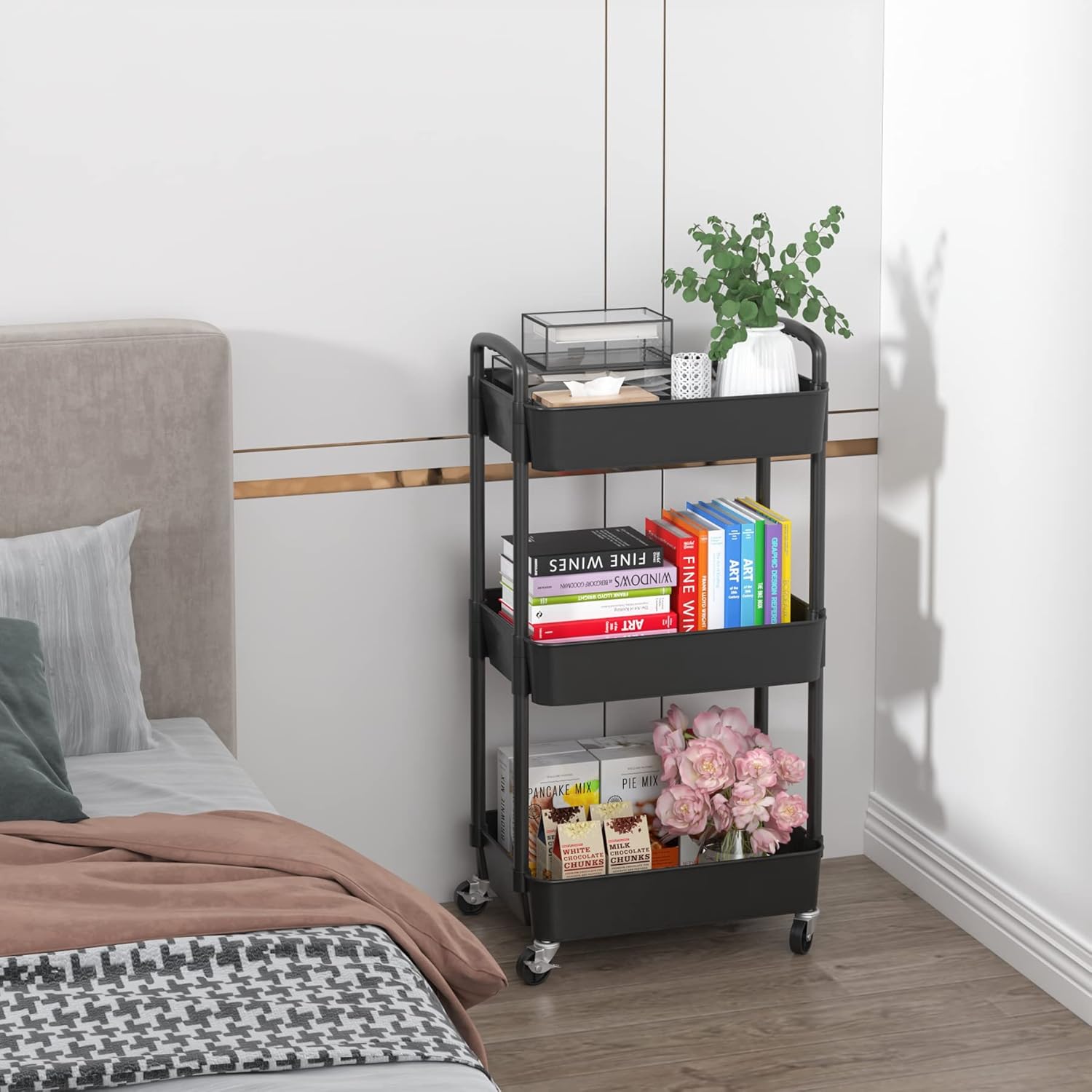 Sywhitta - Chariot Roulant 3 couches, plastique, 39x29x76cm, rangement mobile
