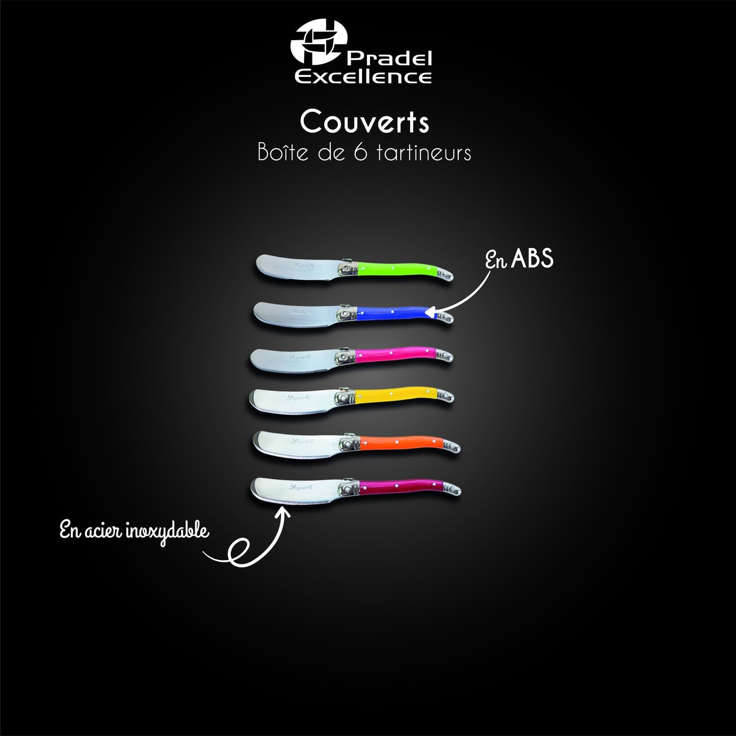 Pradel - Laguiole Excellence - 6 tartineurs 7cm inox, manches marbrés, PCOR009003