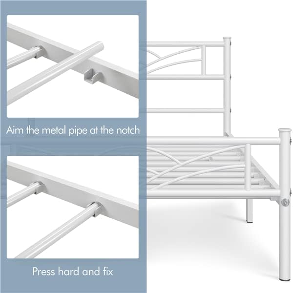 Yaheetech - lit simple métal - 90x190 cm - cadre blanc, compact spaces