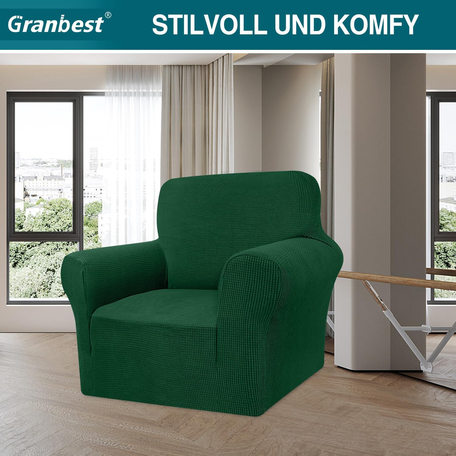 Granbest - Housse canapé jacquard 1 place - protection animaux - vert foncé
