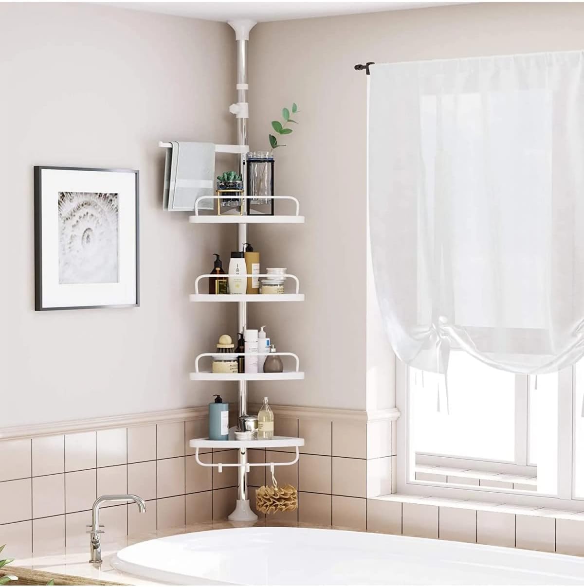 SONGMICS - étagère de douche réglable, 95-300cm, inox, 4 niveaux, BCB02SW