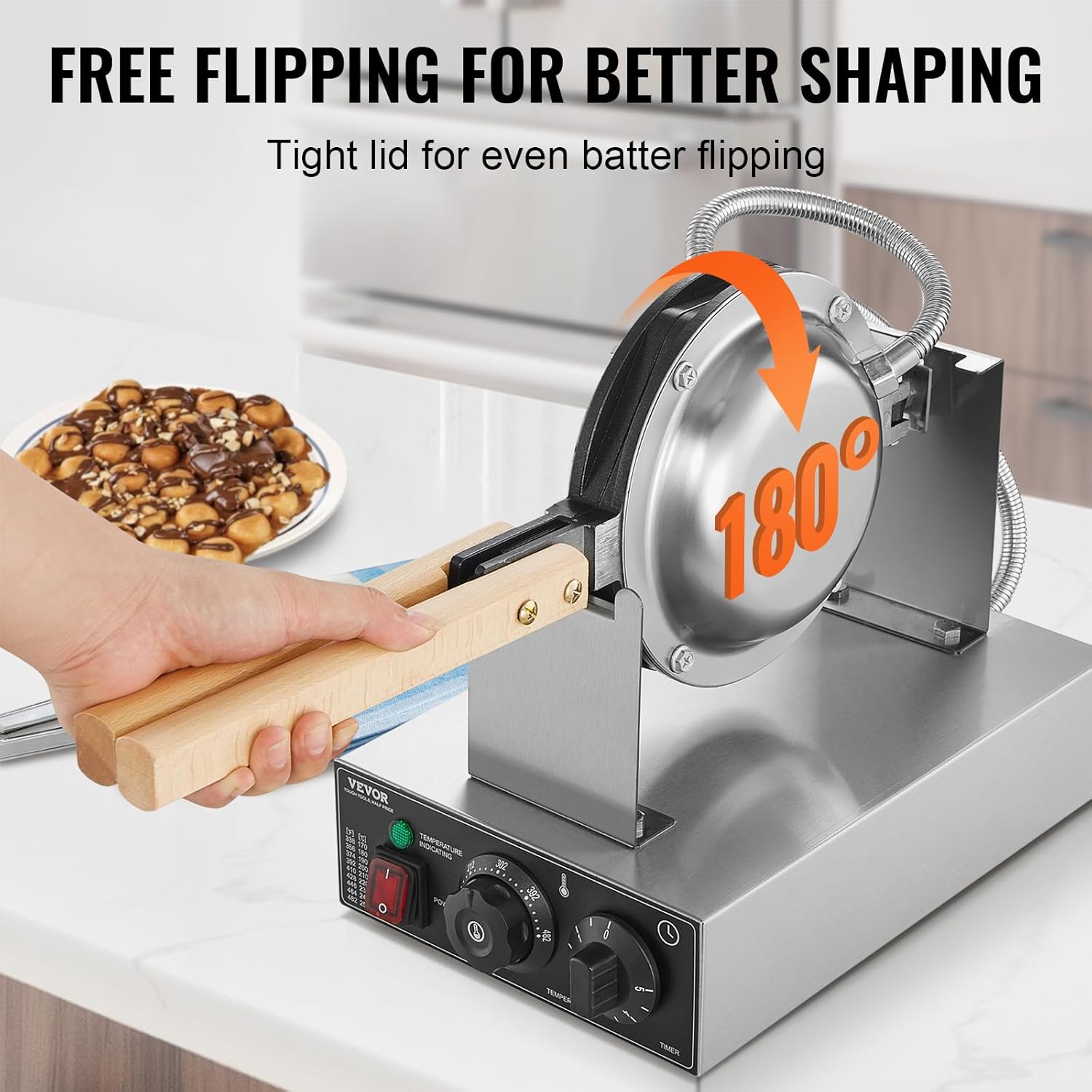 VEVOR - Gaufrier commercial 1400 W - inox rotatif 180° contrôles