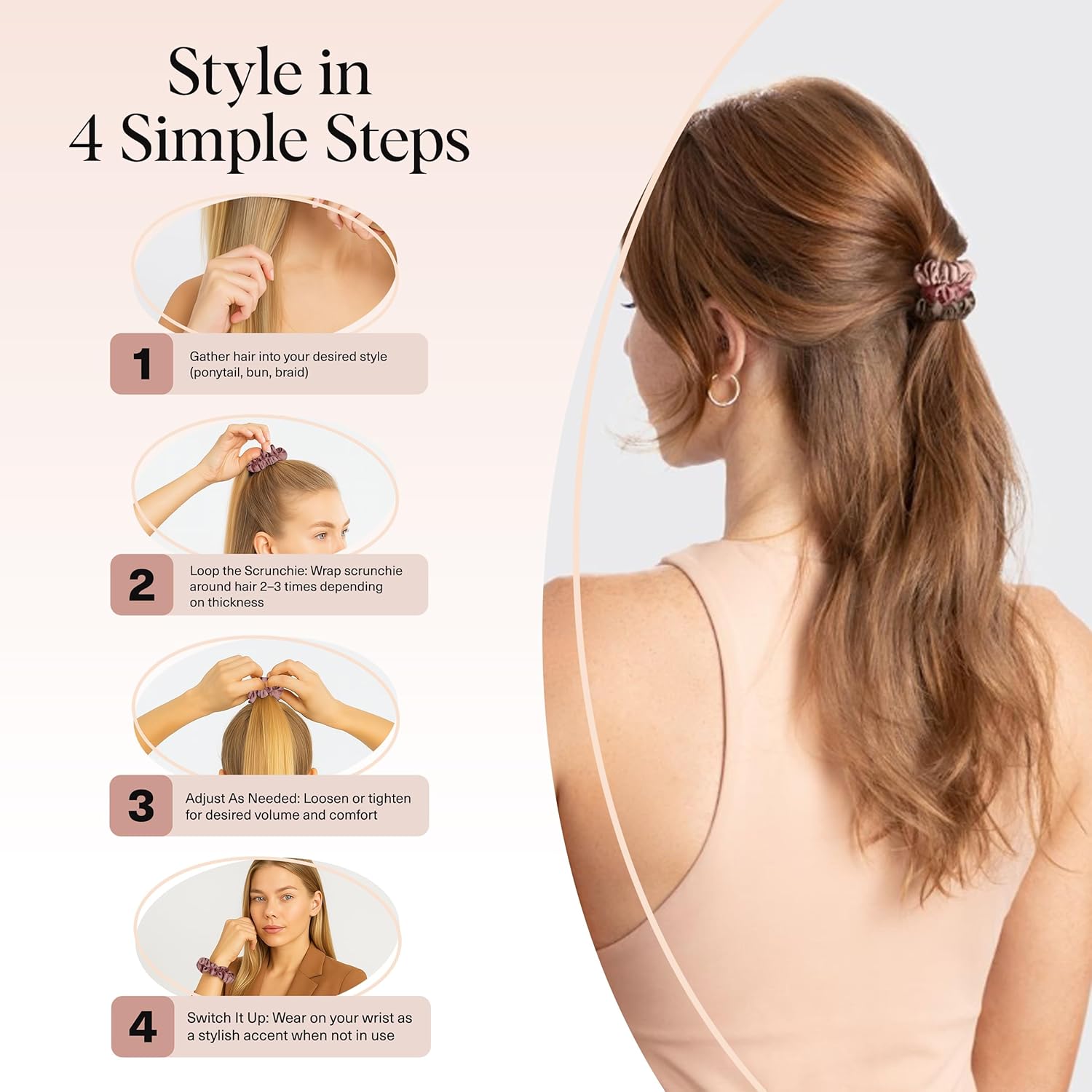 Kitsch - Chouchous en satin - lot de 6 - élastiques anti-plis, tous cheveux