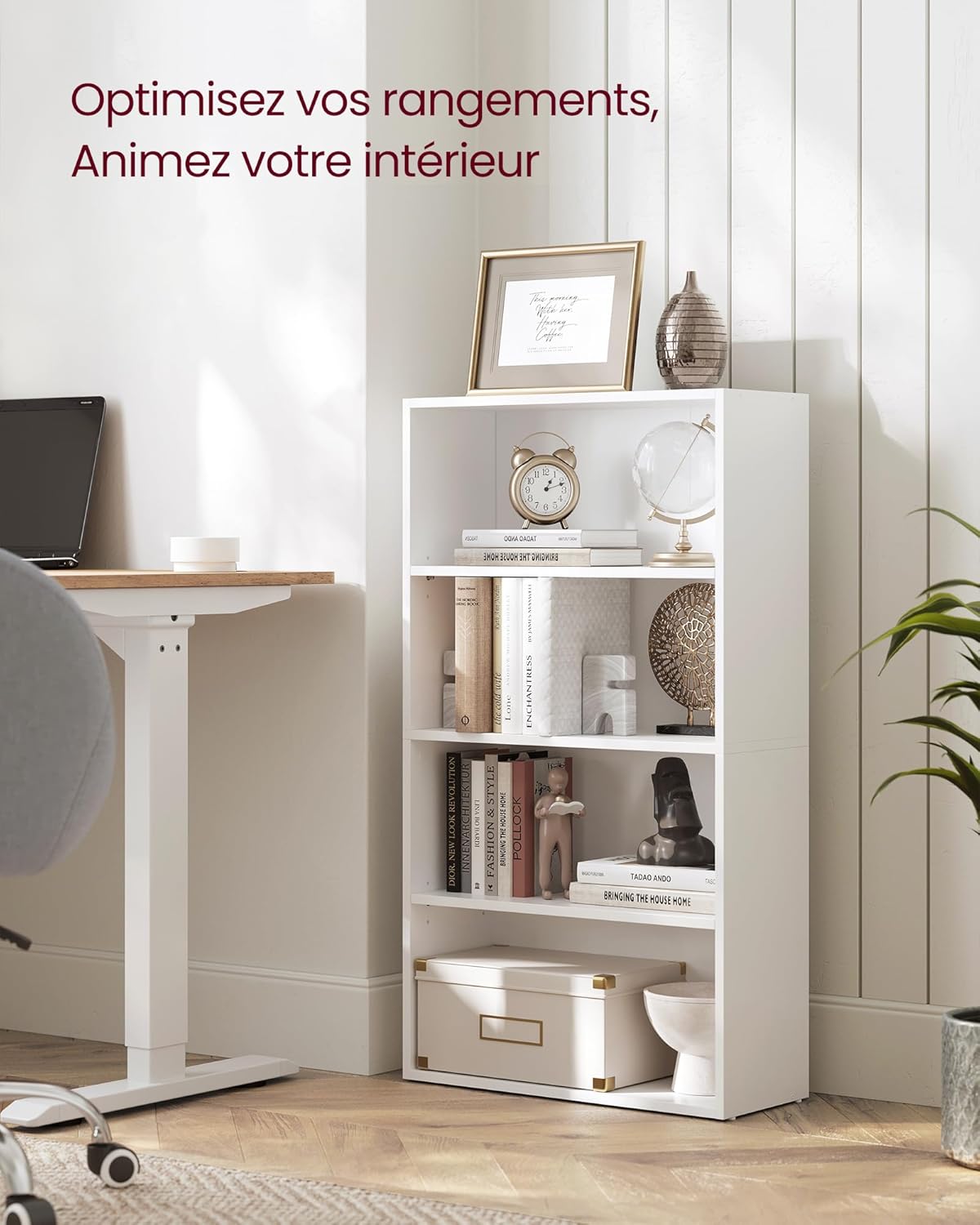 VASAGLE - étagère 4 niveaux - 24x60x107,7 cm - rangement blanc LBC164T14