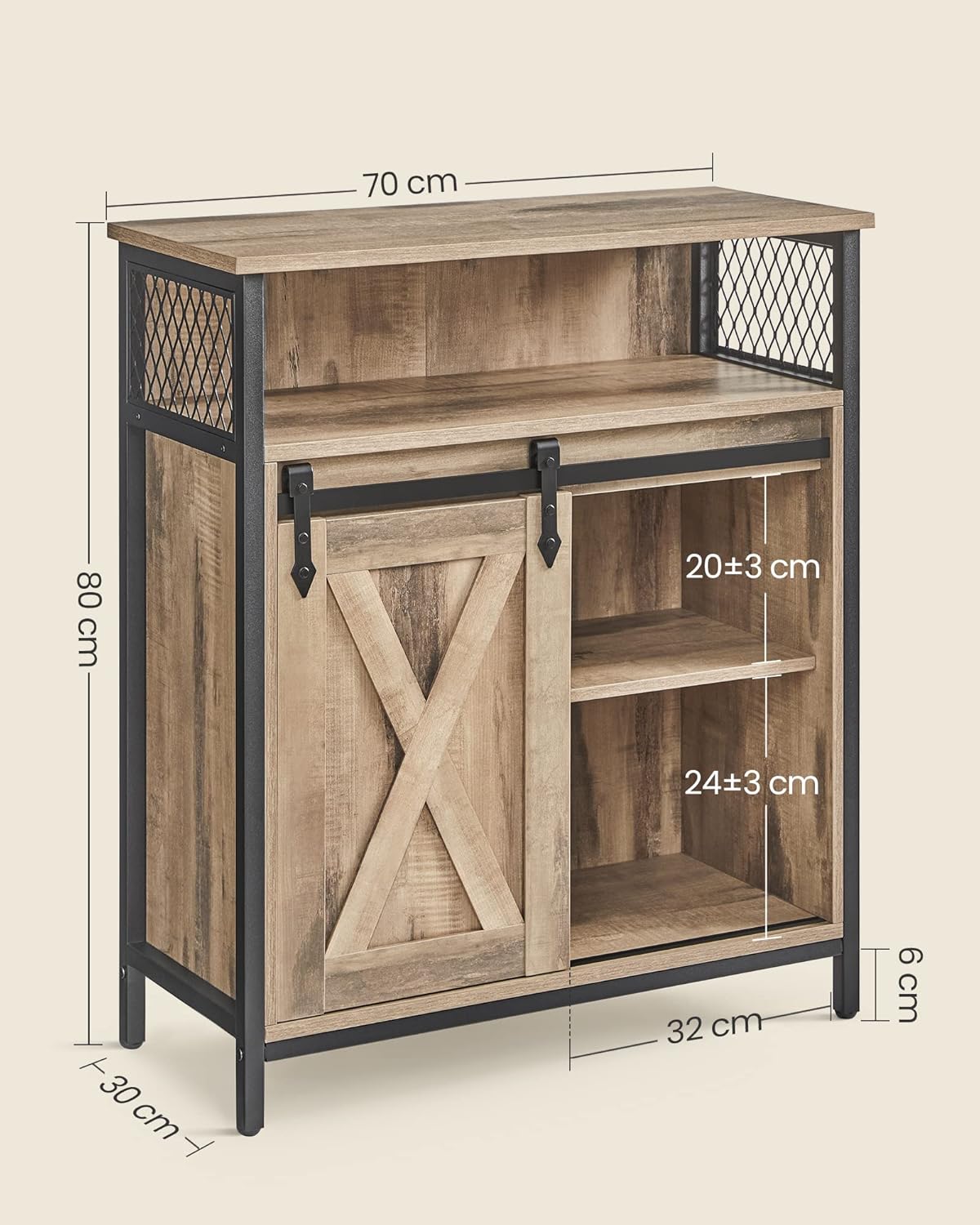 VASAGLE - Buffet Cuisine série rangement - 30x70x80cm - portes coulissantes, étagères réglables - LSC089B50V1