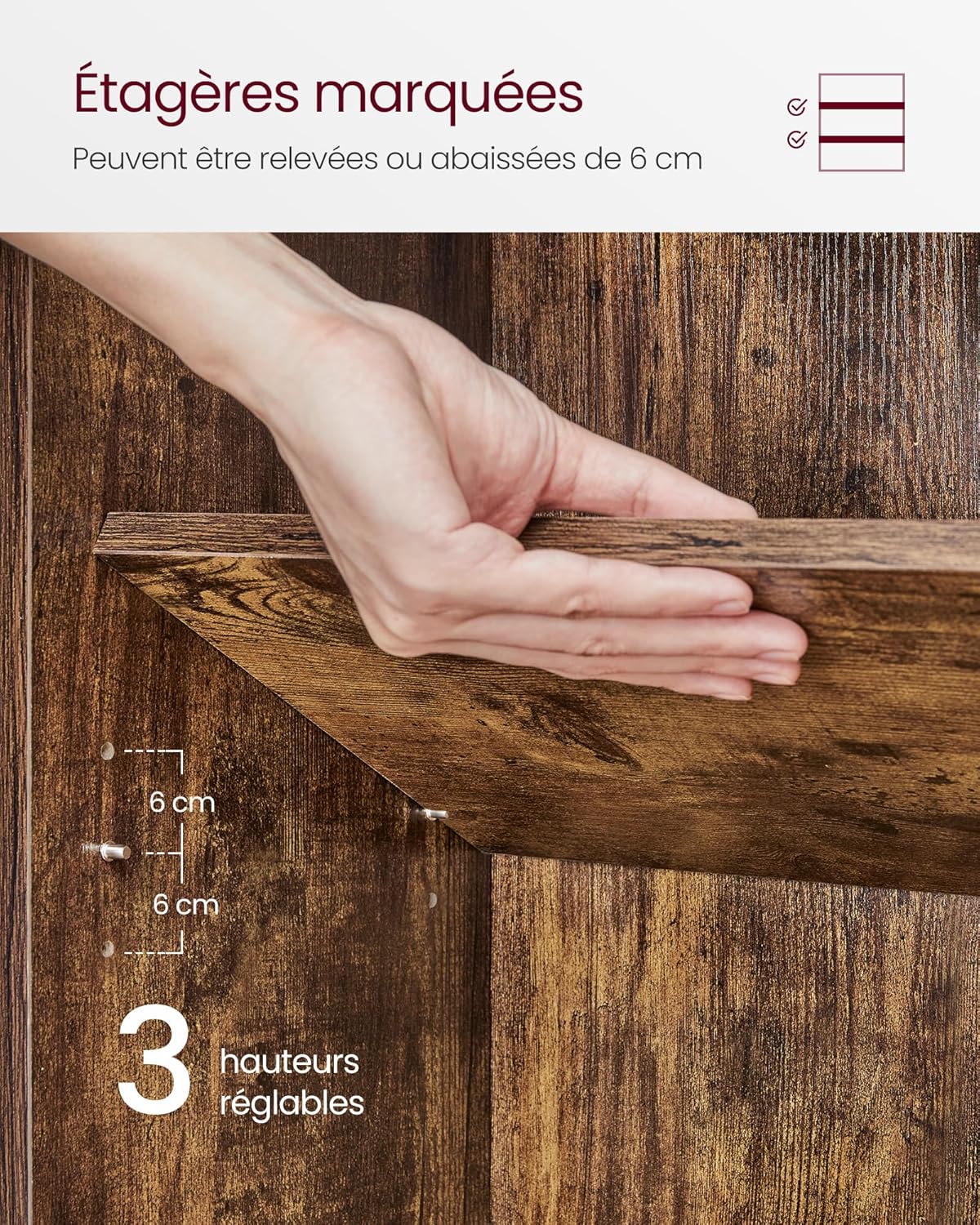 VASAGLE - Bibliothèque 6 niveaux 24x40x178,5 cm, rangement ouvert, marron rustique LBC167K01