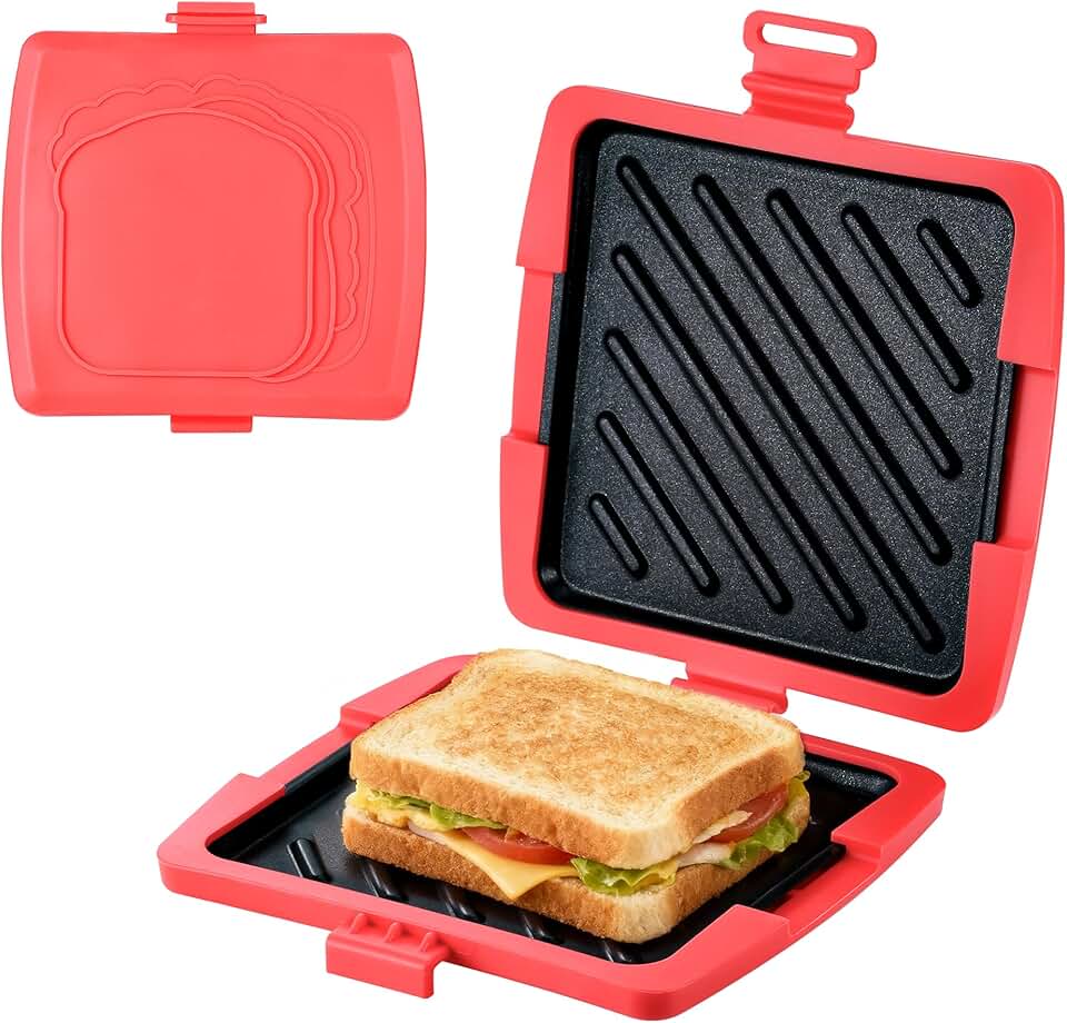 Appareil à croque-monsieur - 16x16 cm - plaques amovibles aluminium, coque silicone, usage micro-ondes