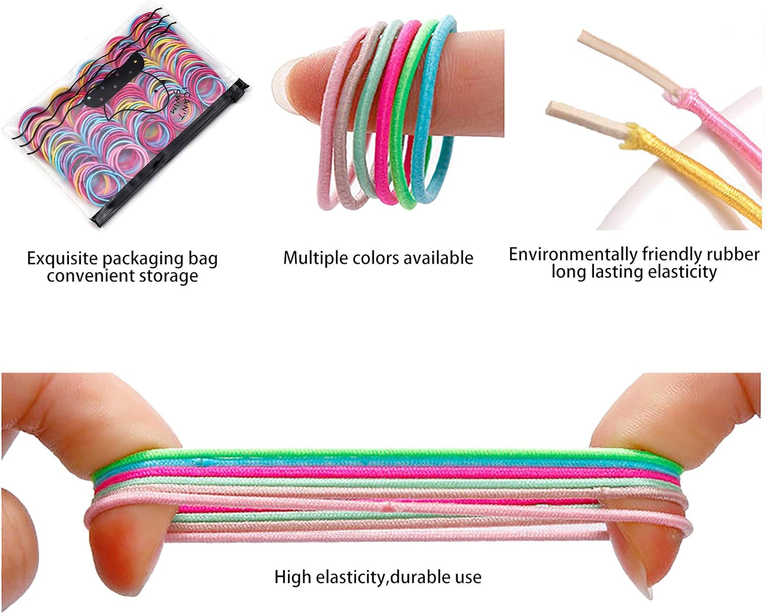 Elastiques à cheveux - lot de 200 - 2,5 cm - multicolore, caoutchouc, enfants