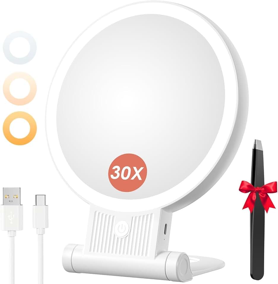 Auxmir - miroir lumineux double face, 30X/1X, LED rechargeable, compact