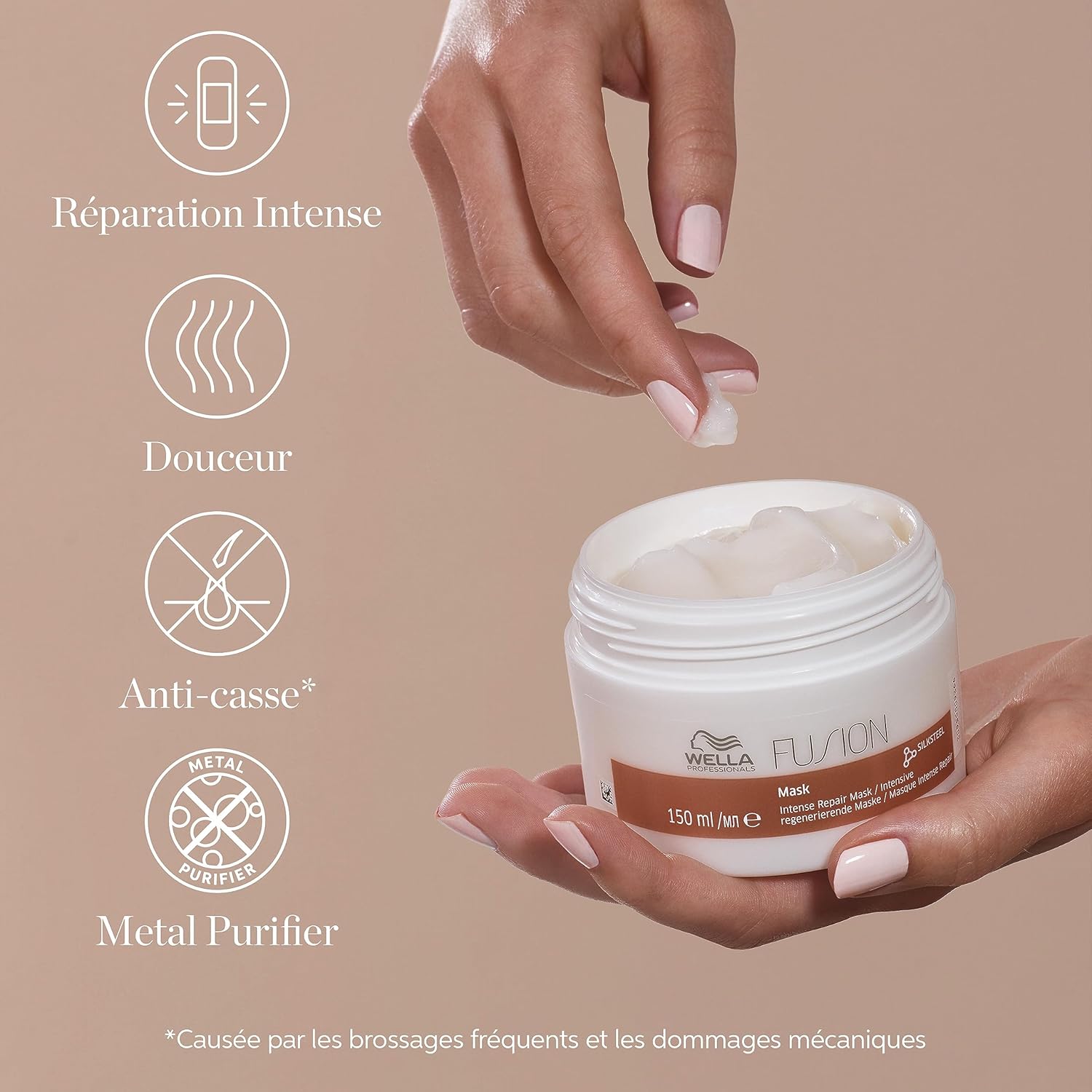 Wella Professionals - Fusion Masque - 150ml - Réparation intense, brillance, démêlage cheveux abîmés