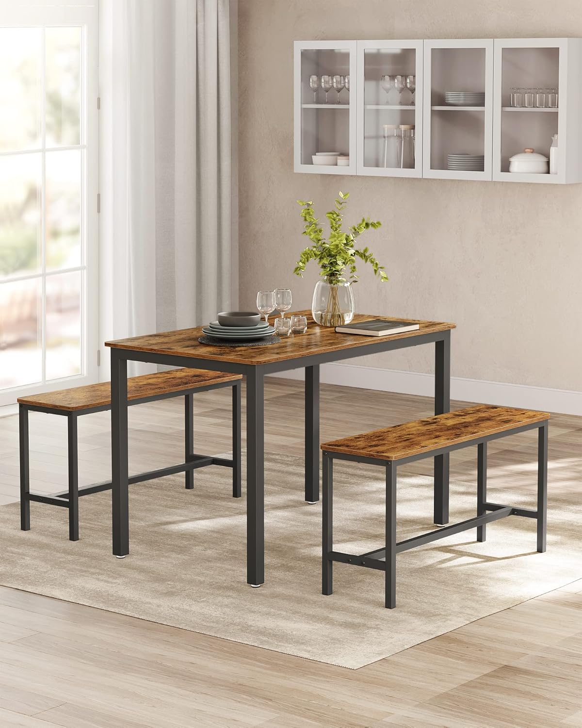 VASAGLE - table à manger 3 pièces - 110x70x75 cm - acier et bois - KDT070B01